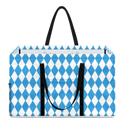 Blue And White Harlequin Pattern Print Utility Tote Bag