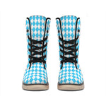 Blue And White Harlequin Pattern Print Winter Boots