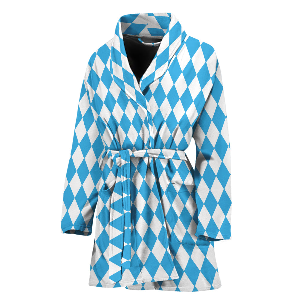 Blue And White Harlequin Pattern Print Women's Bathrobe