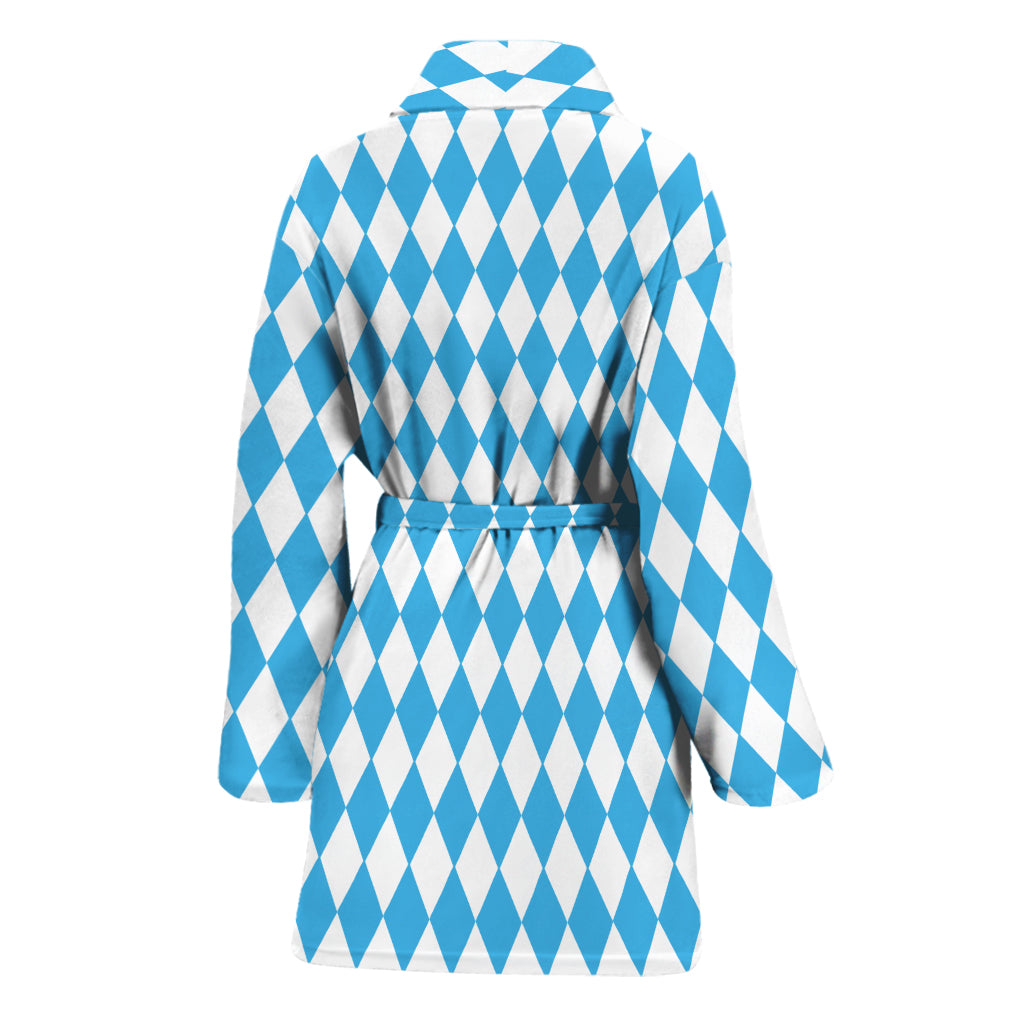 Blue And White Harlequin Pattern Print Women's Bathrobe