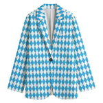 Blue And White Harlequin Pattern Print Women's Blazer