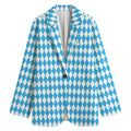 Blue And White Harlequin Pattern Print Women's Cotton Blazer
