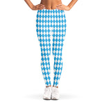 Blue And White Harlequin Pattern Print Women's Leggings