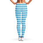 Blue And White Harlequin Pattern Print Women's Leggings
