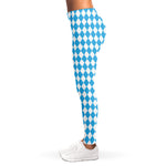 Blue And White Harlequin Pattern Print Women's Leggings