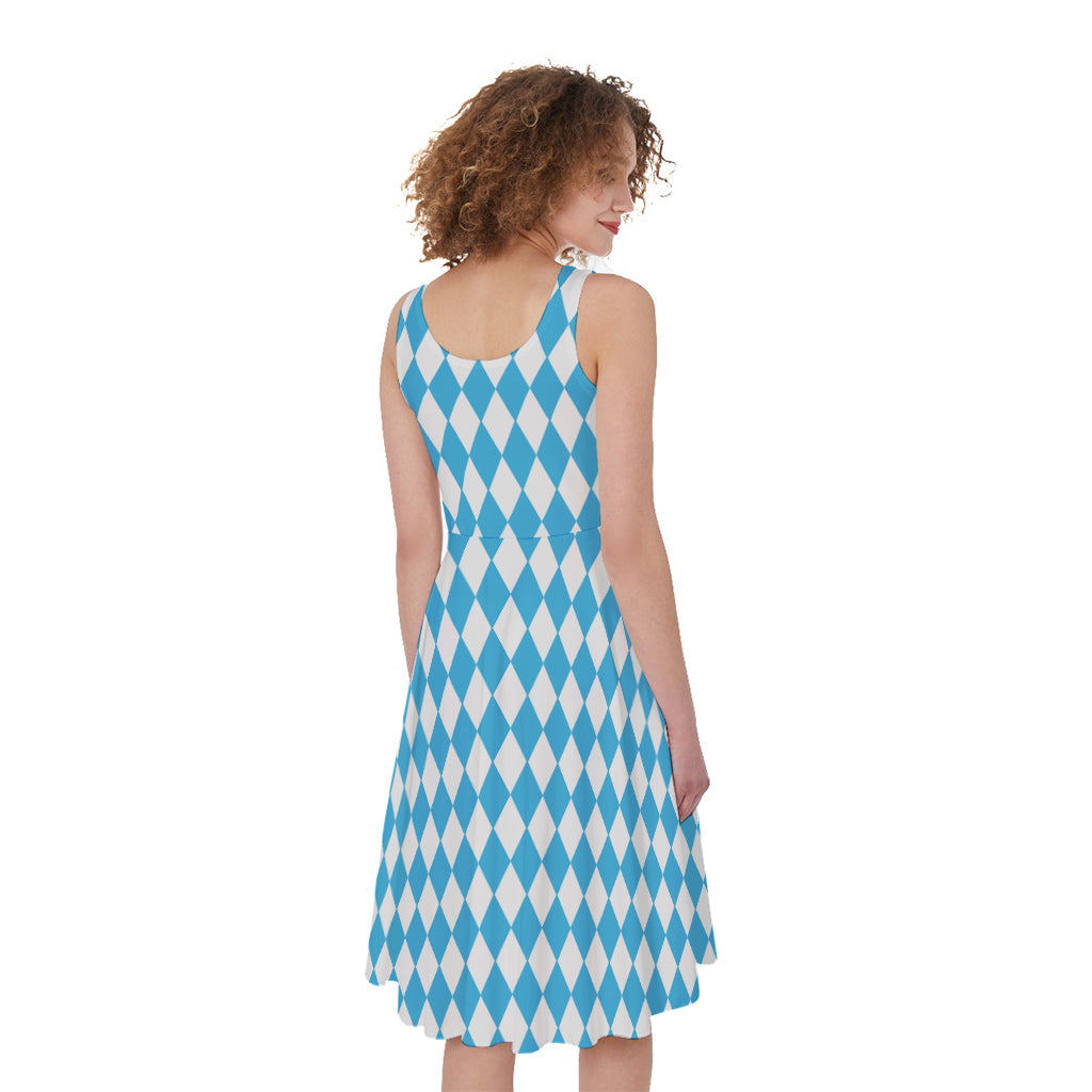 Blue And White Harlequin Pattern Print Women's Sleeveless Dress