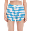 Blue And White Harlequin Pattern Print Women's Split Running Shorts