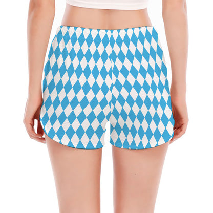 Blue And White Harlequin Pattern Print Women's Split Running Shorts