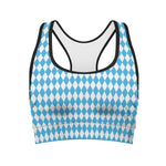 Blue And White Harlequin Pattern Print Women's Sports Bra