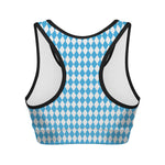 Blue And White Harlequin Pattern Print Women's Sports Bra