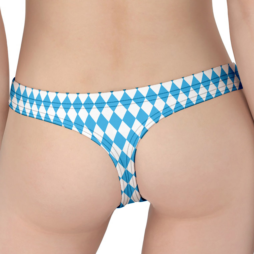 Blue And White Harlequin Pattern Print Women's Thong