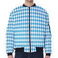 Blue And White Harlequin Pattern Print Zip Sleeve Bomber Jacket