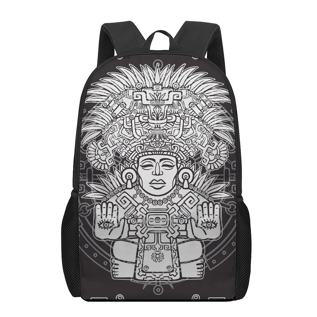 Blue And White Mayan Statue Print 17 Inch Backpack