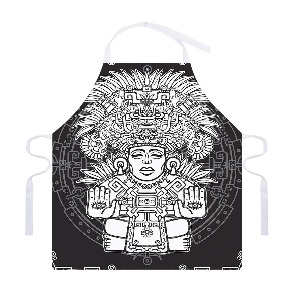 Blue And White Mayan Statue Print Adjustable Apron