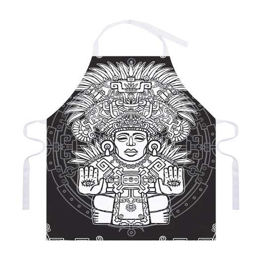 Blue And White Mayan Statue Print Adjustable Apron