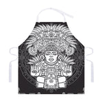 Blue And White Mayan Statue Print Adjustable Apron