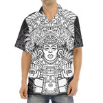 Blue And White Mayan Statue Print Aloha Shirt