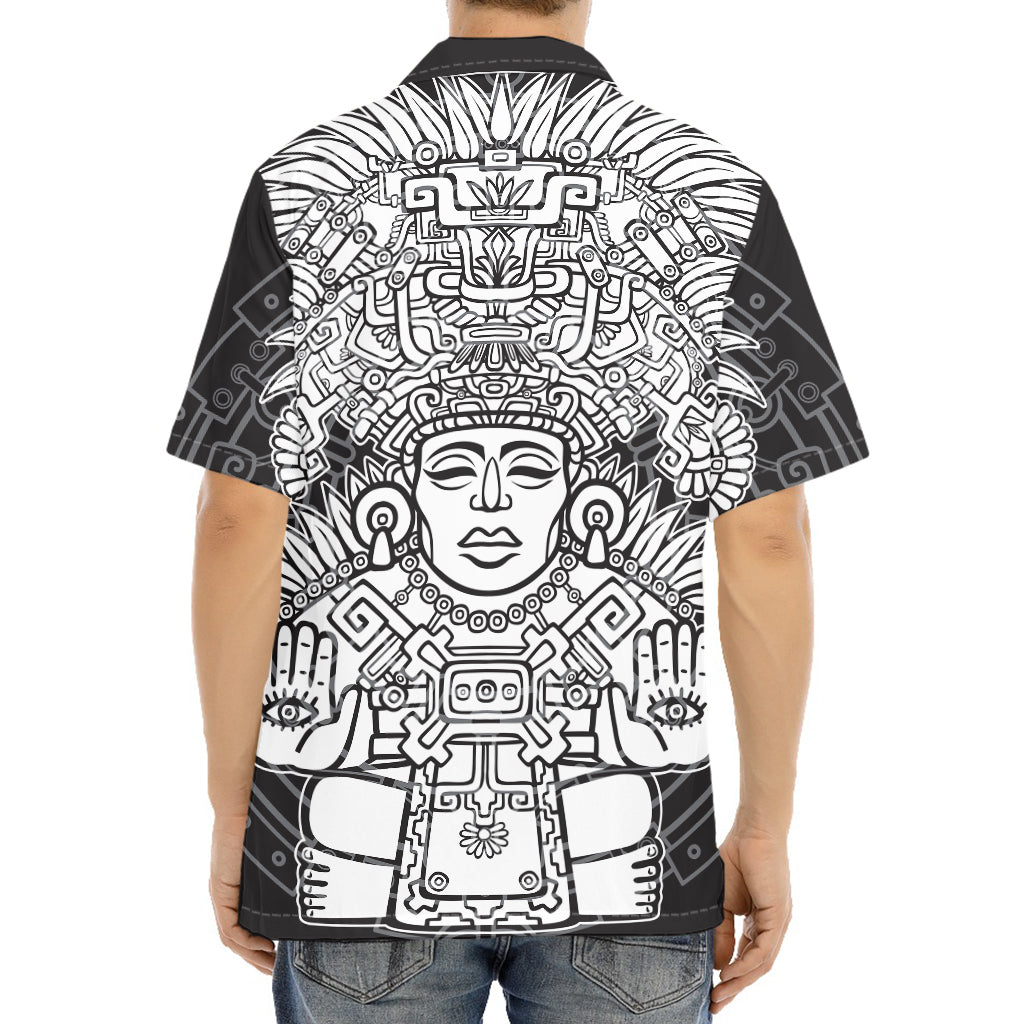 Blue And White Mayan Statue Print Aloha Shirt