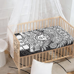 Blue And White Mayan Statue Print Baby Crib Sheet