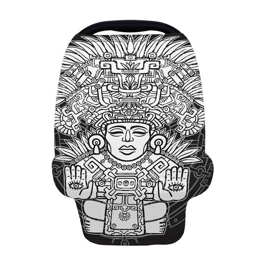 Blue And White Mayan Statue Print Baby Seat Cover