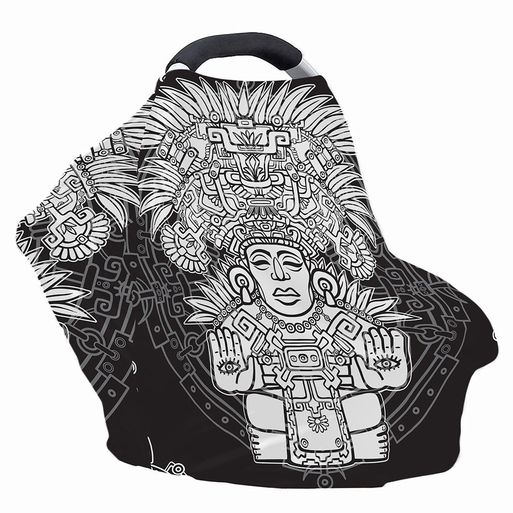 Blue And White Mayan Statue Print Baby Seat Cover