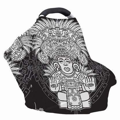 Blue And White Mayan Statue Print Baby Seat Cover