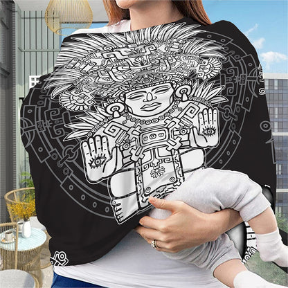 Blue And White Mayan Statue Print Baby Seat Cover