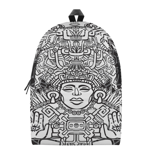 Blue And White Mayan Statue Print Backpack