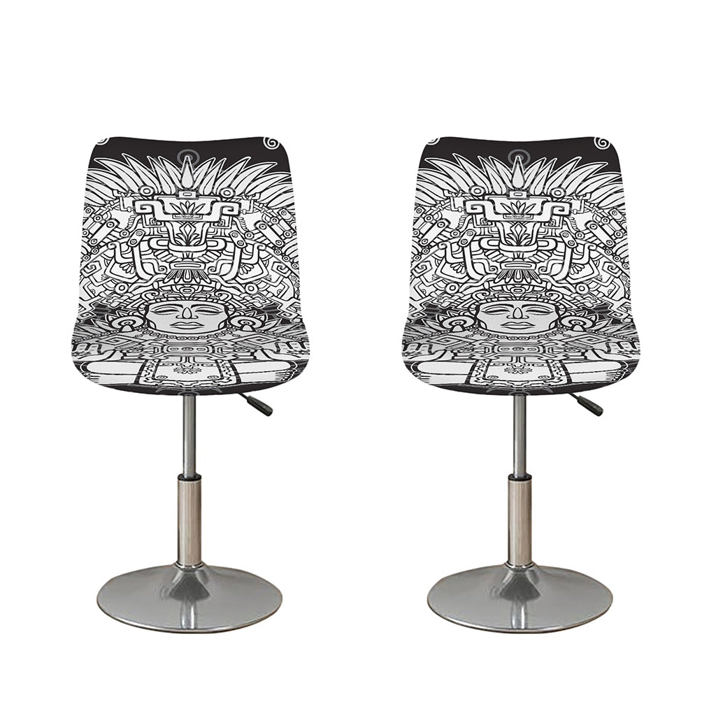 Blue And White Mayan Statue Print Bar Stool Covers