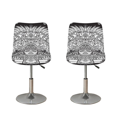 Blue And White Mayan Statue Print Bar Stool Covers
