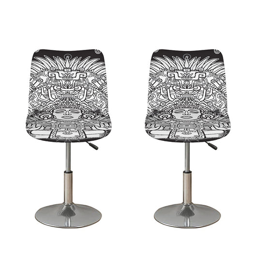 Blue And White Mayan Statue Print Bar Stool Covers