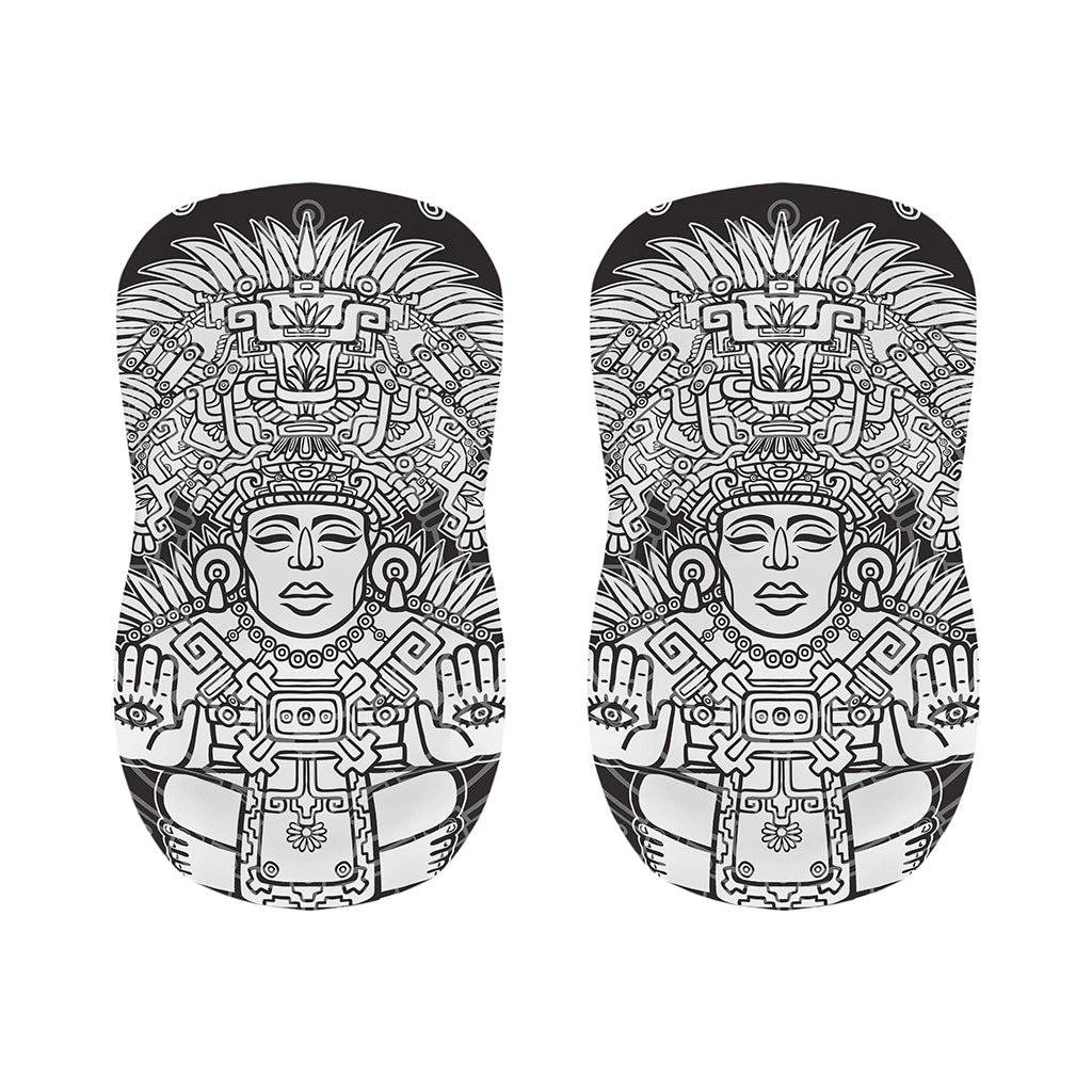 Blue And White Mayan Statue Print Bar Stool Covers