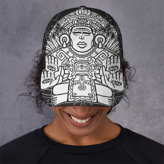 Blue And White Mayan Statue Print Baseball Cap