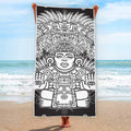 Blue And White Mayan Statue Print Beach Towel