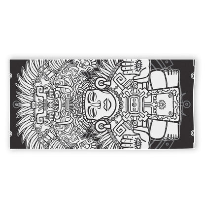 Blue And White Mayan Statue Print Beach Towel