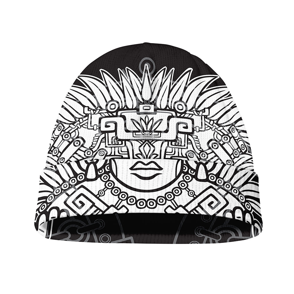 Blue And White Mayan Statue Print Beanie