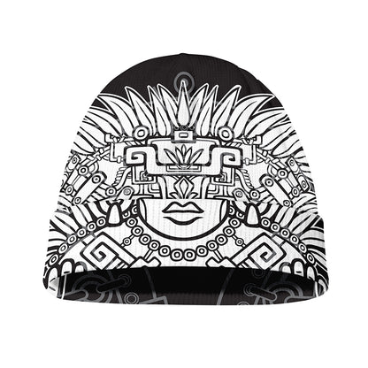 Blue And White Mayan Statue Print Beanie