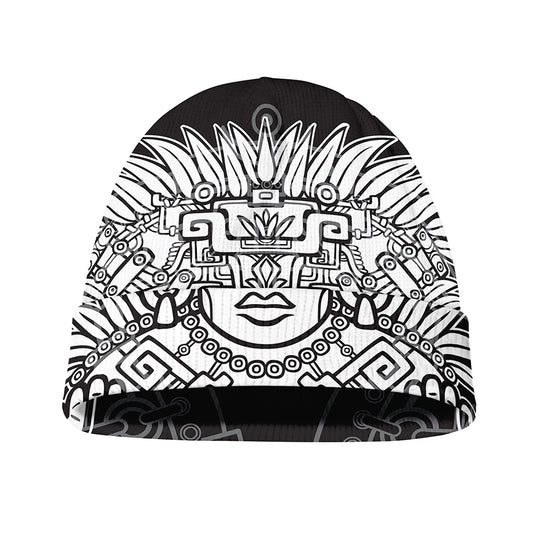 Blue And White Mayan Statue Print Beanie