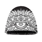 Blue And White Mayan Statue Print Beanie