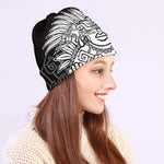 Blue And White Mayan Statue Print Beanie