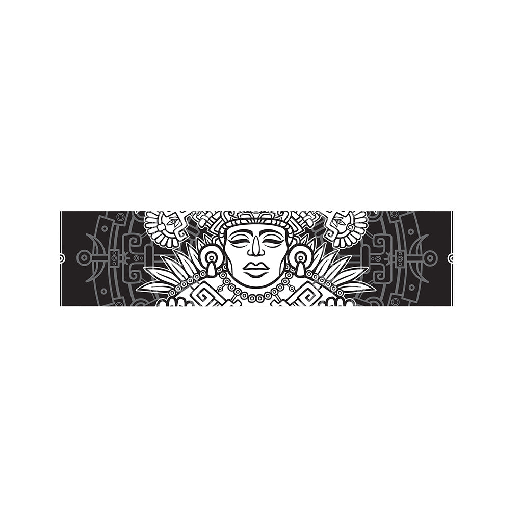 Blue And White Mayan Statue Print Bed Runner