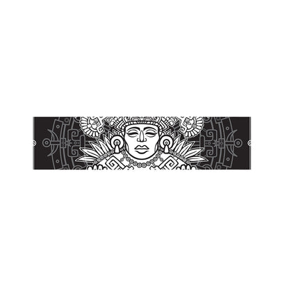 Blue And White Mayan Statue Print Bed Runner
