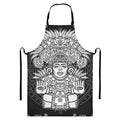 Blue And White Mayan Statue Print Bib Apron With Pocket