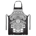 Blue And White Mayan Statue Print Bib Apron With Pocket