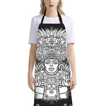 Blue And White Mayan Statue Print Bib Apron With Pocket