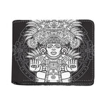 Blue And White Mayan Statue Print Bifold Wallet