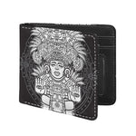 Blue And White Mayan Statue Print Bifold Wallet