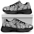 Blue And White Mayan Statue Print Black Chunky Shoes