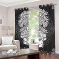 Blue And White Mayan Statue Print Dimout Grommet Curtains