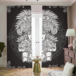 Blue And White Mayan Statue Print Blackout Pencil Pleat Curtains